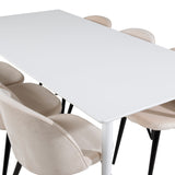 Polar Jídelní stůl 180 cm - Bílá deska / Bílé nohy + Sametová jídelní židle - Béžová / Černá_6