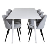 Polar Jídelní stůl 180 cm - Bílá deska / Bílé nohy + Sametová jídelní židle Manšestr - Světle Šedá / Černá_6