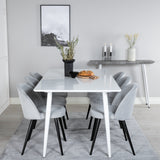 Polar Jídelní stůl 180 cm - Bílá deska / Bílé nohy + Sametová jídelní židle Manšestr - Světle Šedá / Černá_6