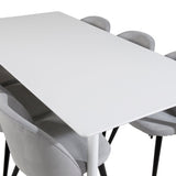 Polar Jídelní stůl 180 cm - Bílá deska / Bílé nohy + Sametová jídelní židle Manšestr - Světle Šedá / Černá_6