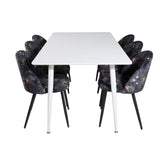 Jídelní stůl Polar 180 cm - Bílá deska / Bílé nohy+Sametová jídelní židle - Black Flower fabric_6