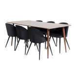 Jídelní stůl Polar 180 cm - Ořechová deska - Ořechové nohy+Sametová jídelní židle - Černá / Černá_6