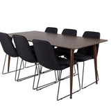 Jídelní stůl Polar 180 cm - Ořechová deska - Ořechové nohy+Muce Jídelní židle - Černé nohy - Černá Fabric_6