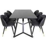 Jídelní stůl Marina - černá deska / černé nohy + sametová jídelní židle š. Stiches - PU - Black / Black_6