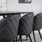 Jídelní stůl Marina - černá deska / černé nohy + sametová jídelní židle š. Stiches - PU - Black / Black_6