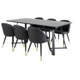 Jídelní stůl Marina - černá deska / černé nohy + sametová jídelní židle š. Stiches - PU - Black / Black_6