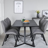 Jídelní stůl Marina - černá deska / černé nohy + jídelní židle Gemma - černé nohy - šedá látka_6