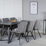Jídelní stůl Marina - černá deska / černé nohy + jídelní židle Gemma - černé nohy - šedá látka_6