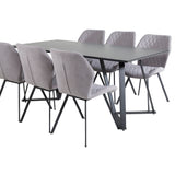 Jídelní stůl Marina - černá deska / černé nohy + jídelní židle Gemma - černé nohy - šedá látka_6