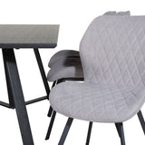 Jídelní stůl Marina - černá deska / černé nohy + jídelní židle Gemma - černé nohy - šedá látka_6