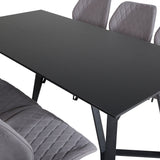 Jídelní stůl Marina - černá deska / černé nohy + jídelní židle Gemma - černé nohy - šedá látka_6