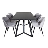 Jídelní stůl Marina - černá deska / černé nohy + sametová jídelní židle - světle šedá / černá_6