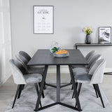 Jídelní stůl Marina - černá deska / černé nohy + sametová jídelní židle - světle šedá / černá_6