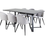 Jídelní stůl Marina - černá deska / černé nohy + sametová jídelní židle - světle šedá / černá_6