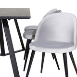 Jídelní stůl Marina - černá deska / černé nohy + sametová jídelní židle - světle šedá / černá_6