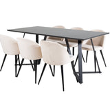 Jídelní stůl Marina - černá deska / černé nohy + sametová jídelní židle - béžová / černá_6