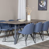 Jídelní stůl Marina - 180*90*H75 - Šedá / Černá + Sametová jídelní židle - Černé nohy - Modrá látka_6