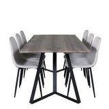 Jídelní stůl Marina - 180*90*H75 - Šedá / Černá + Polar Diamond Jídelní židle - Černé nohy - Šedá látka_6