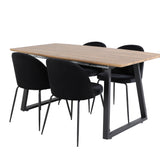 Jídelní stůl Inca - 160/200*85*H75 - Dub / Černá+Wrinkles Jídelní židle - Černé nohy - Black Velvet_4