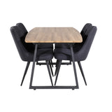 Jídelní stůl Inca - 160/200*85*H75 - Dub / Černá+Velvet Deluxe jídelní židle - Černé nohy - Black Fabric_4