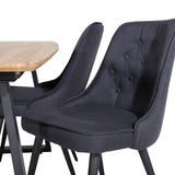 Jídelní stůl Inca - 160/200*85*H75 - Dub / Černá+Velvet Deluxe jídelní židle - Černé nohy - Black Fabric_4