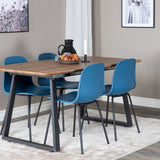 Jídelní stůl Inca - 160/200*85*H75 - Dub / Černá+Arktická jídelní židle - Černé nohy - Modrý Plast_4