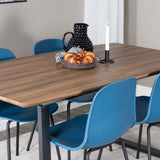 Jídelní stůl Inca - 160/200*85*H75 - Dub / Černá+Arktická jídelní židle - Černé nohy - Modrý Plast_4