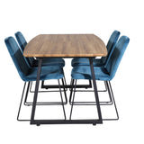 Jídelní stůl Inca - 160/200*85*H75 - Dub / Černá + Muce Jídelní židle - Černé nohy - Modrá Velvet_4