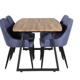 Jídelní stůl Inca - 160/200*85*H75 - Dub / Černá+Plaza Jídelní židle - Černé nohy - Modrá látka_4