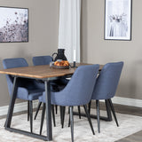 Jídelní stůl Inca - 160/200*85*H75 - Dub / Černá+Plaza Jídelní židle - Černé nohy - Modrá látka_4