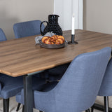 Jídelní stůl Inca - 160/200*85*H75 - Dub / Černá+Plaza Jídelní židle - Černé nohy - Modrá látka_4