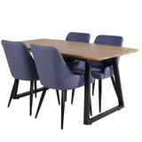 Jídelní stůl Inca - 160/200*85*H75 - Dub / Černá+Plaza Jídelní židle - Černé nohy - Modrá látka_4