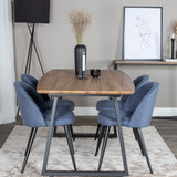 Jídelní stůl Inca - 160/200*85*H75 - Dub / Černá + Sametová jídelní židle - Černé nohy - Modrá látka_4