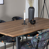 Jídelní stůl Inca - 160/200*85*H75 - Dub / Černá + Jídelní židle Vault - Černé nohy - Black Flower potištěná látka_4