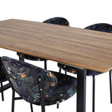 Jídelní stůl Inca - 160/200*85*H75 - Dub / Černá + Jídelní židle Vault - Černé nohy - Black Flower potištěná látka_4