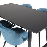 Inca Extentiontable - Černá deska / černá Nohy+Velvet Jídelní židle - Modrá / Černá_4