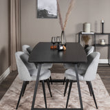 Rozšiřitelný Inca - černý top / černé nohy + sametová jídelní židle manšestr - světle šedá / černá_4