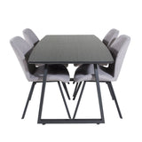 Rozšiřitelný Inca - černý top / černé nohy+jídelní židle Gemma - černé nohy - šedá látka_4