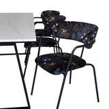 Estelle Jídelní stůl 200*90*H76 - Bílá / Černá + křeslo Arrow - Černé nohy - Černá Květina s potiskem Fabric_6