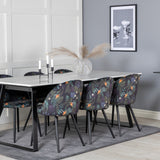 Estelle Jídelní stůl 200*90*H76 - Bílá / Černá + Sametová jídelní židle - Black Flower fabric_6
