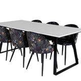 Estelle Jídelní stůl 200*90*H76 - Bílá / Černá + Sametová jídelní židle - Black Flower fabric_6