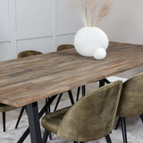 Jídelní stůl Malang - 250*100*H76 - Tmavý týk / Black+Velvet Jídelní křeslo - Černé nohy - Dusty Green Velvet_6