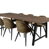 Jídelní stůl Malang - 250*100*H76 - Tmavý týk / Black+Velvet Jídelní křeslo - Černé nohy - Dusty Green Velvet_6