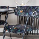 Kulatý jídelní stůl Estelle ø106 H75 - Černá / Mosaz+Šípové křeslo - Černé nohy - Černá Květina s potiskem Fabric_4