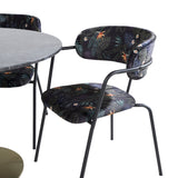 Kulatý jídelní stůl Estelle ø106 H75 - Černá / Mosaz+Šípové křeslo - Černé nohy - Černá Květina s potiskem Fabric_4