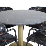 Kulatý jídelní stůl Estelle ø106 H75 - Černá / Mosaz+Šípové křeslo - Černé nohy - Černá Květina s potiskem Fabric_4
