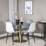 Kulatý jídelní stůl Estelle ø106 H75 - Černá / Mosaz+Polar Diamond Jídelní židle - Černé nohy - Šedá Velvet_4