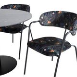 Kulatý jídelní stůl Estelle ø106 H75 - Černá / Křeslo Black+Arrow - Černé nohy - Černá Květina s potiskem Fabric_4