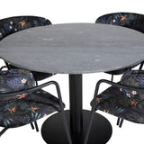 Kulatý jídelní stůl Estelle ø106 H75 - Černá / Křeslo Black+Arrow - Černé nohy - Černá Květina s potiskem Fabric_4