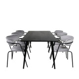 Jídelní stůl Dipp - 180*90cm - Černá dýha / celé černé nohy - Křeslo Arrow - Černé nohy - Grey Velvet 6